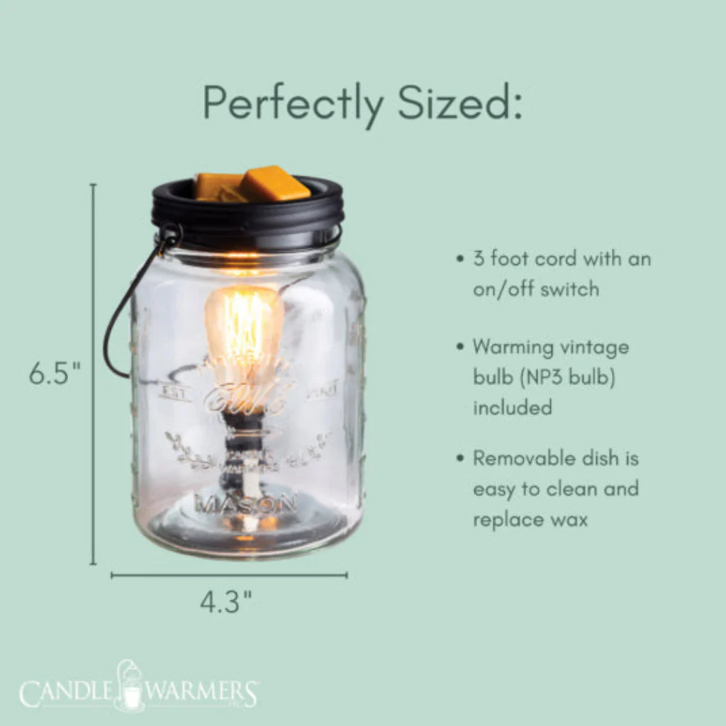 Candle Warmers : Glass Mason Jar Vintage Bulb Illumination Fragrance Warmer - Image 4