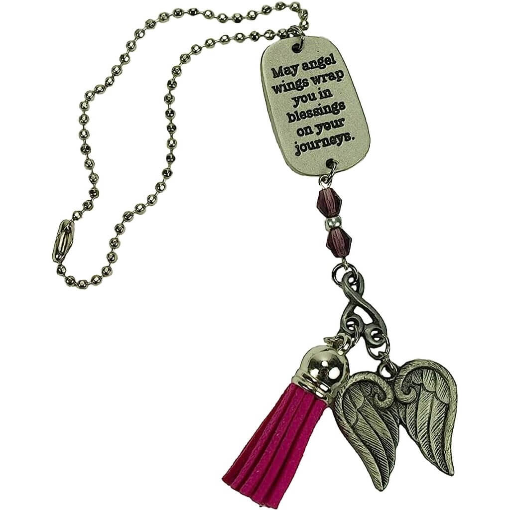 Cathedral Art : Angel Wings Pink Tassel Angel Car Charm With Beads