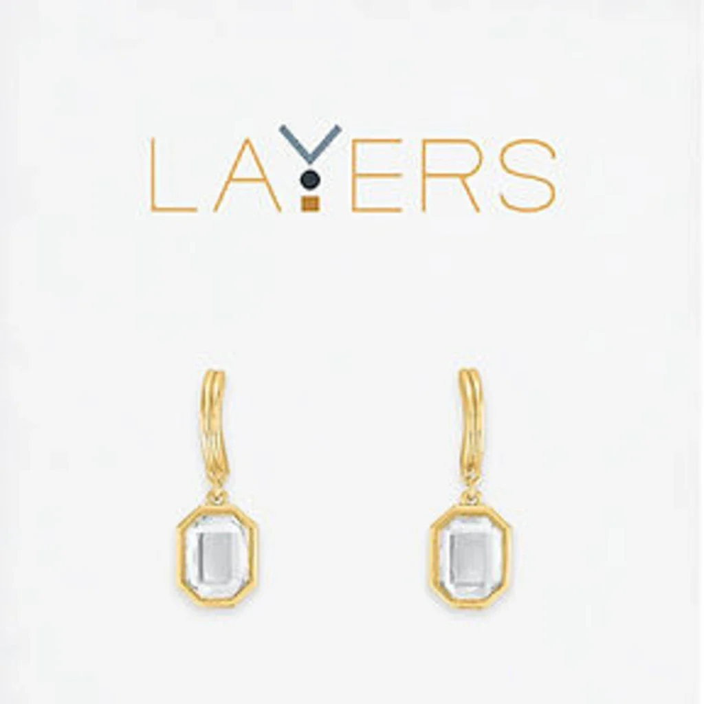 Layers : Gold Emerald Cut CZ Huggie Layers Earrings