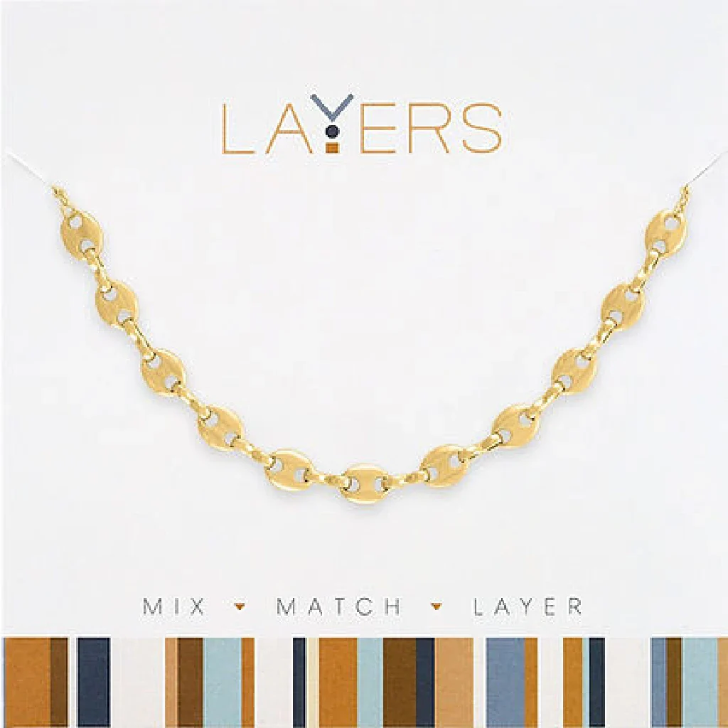 Center Court : Gold Mariner Link Chain Layers Necklace