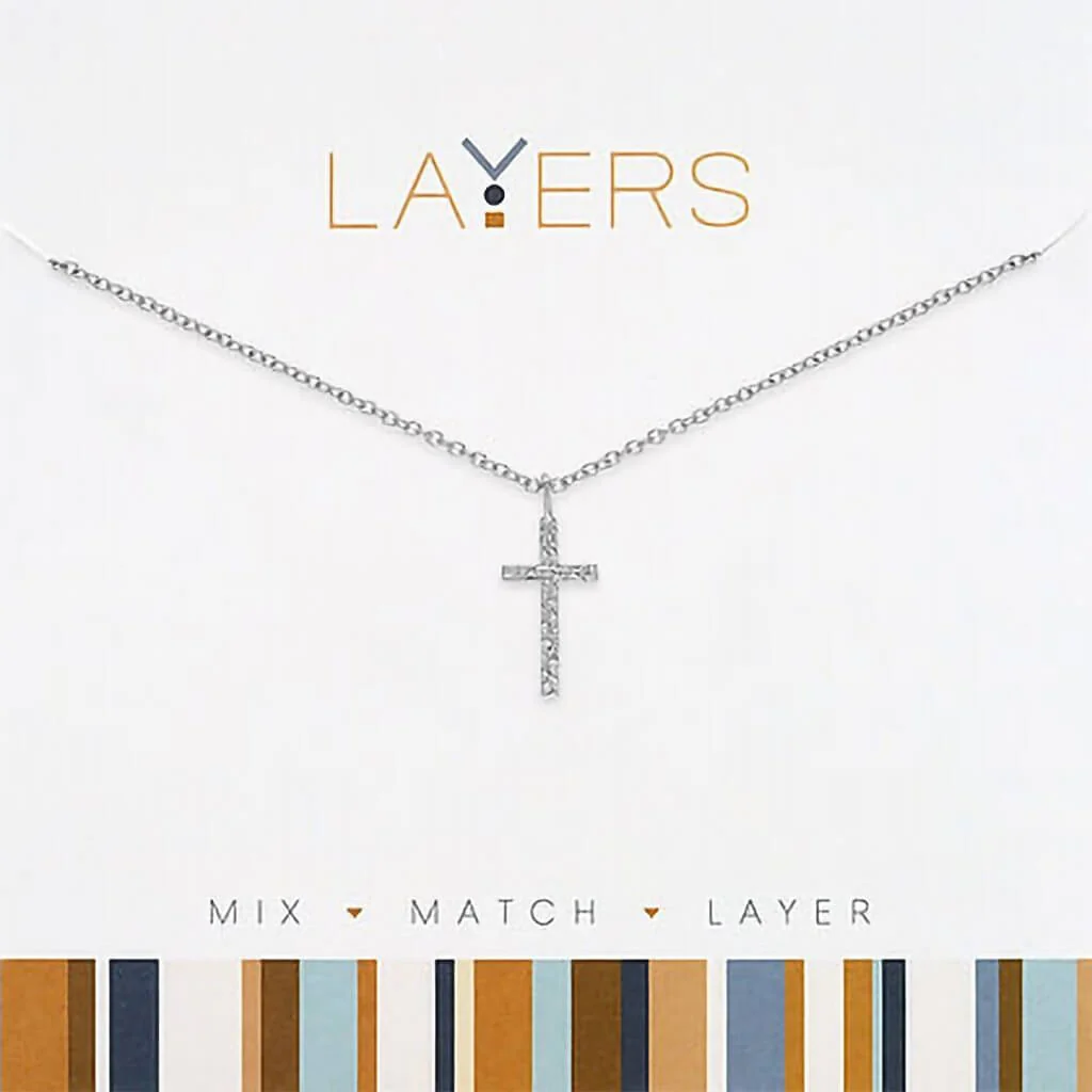 Layers : Silver Hammered Cross Necklace