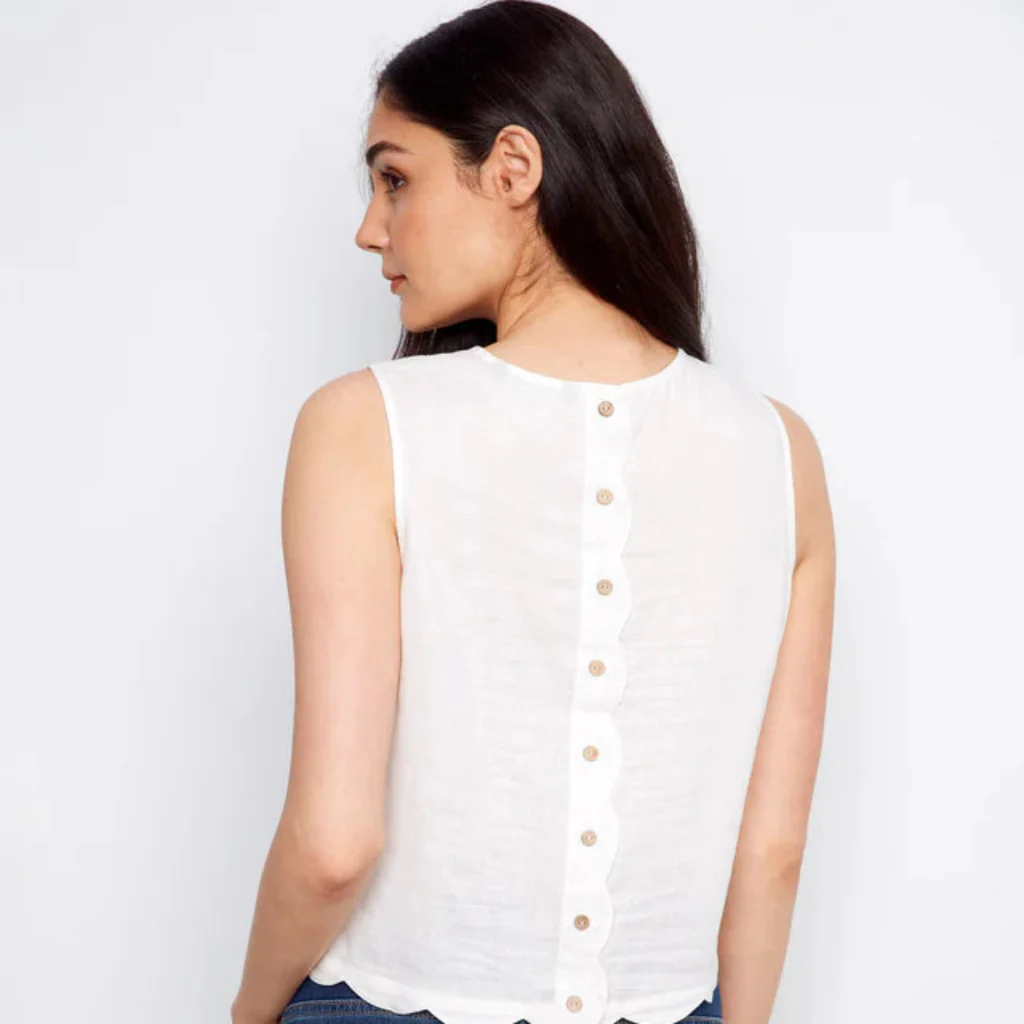 Charlie B : Linen Blend Sleeveless Scalloped Top - Image 2