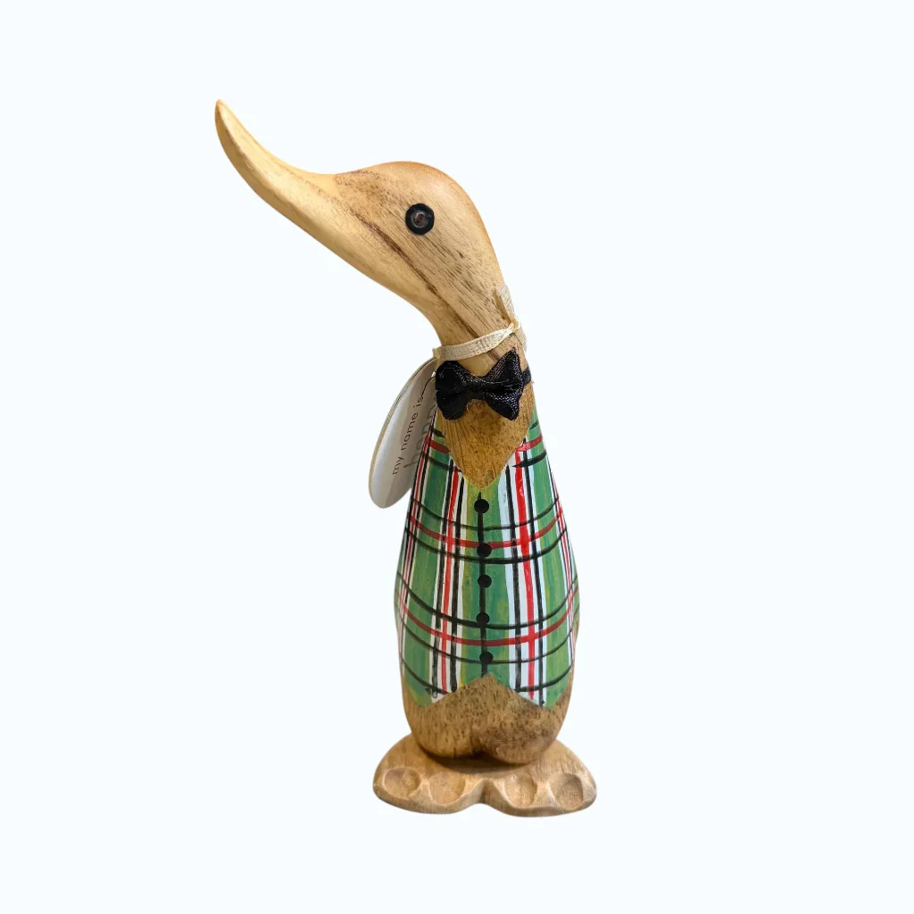 DCUK:  Wooden Tartan Waistcoat Ducklings – Hand-Carved Bamboo Root Figurines - Image 2