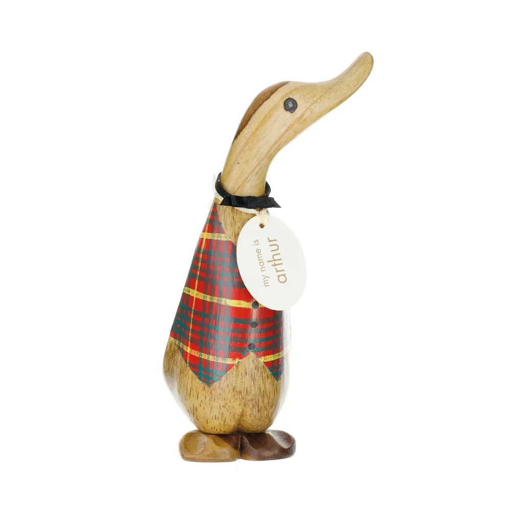 DCUK:  Wooden Tartan Waistcoat Ducklings – Hand-Carved Bamboo Root Figurines - Image 3