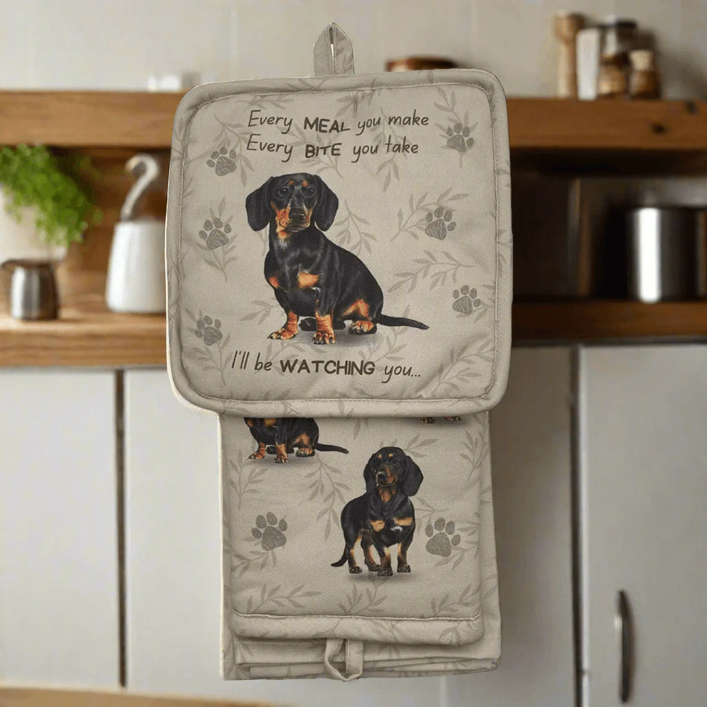 E & S Pets : Oven Mitt Set - Black Dachshund