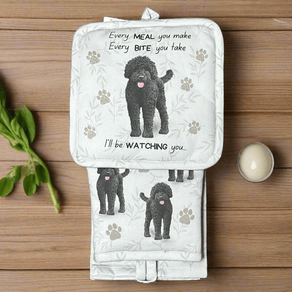 E & S Pets : Oven Mitt Set - Black Labradoodle