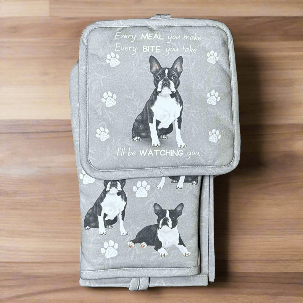 E & S Pets : Oven Mitt Set - Boston Terrier