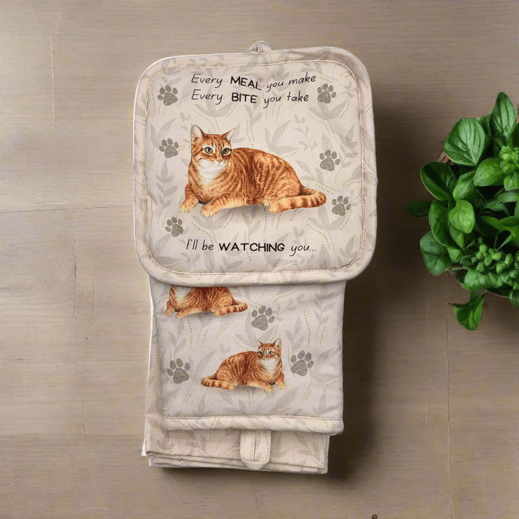 E & S Pets : Oven Mitt Set - Orange Tabby Cat