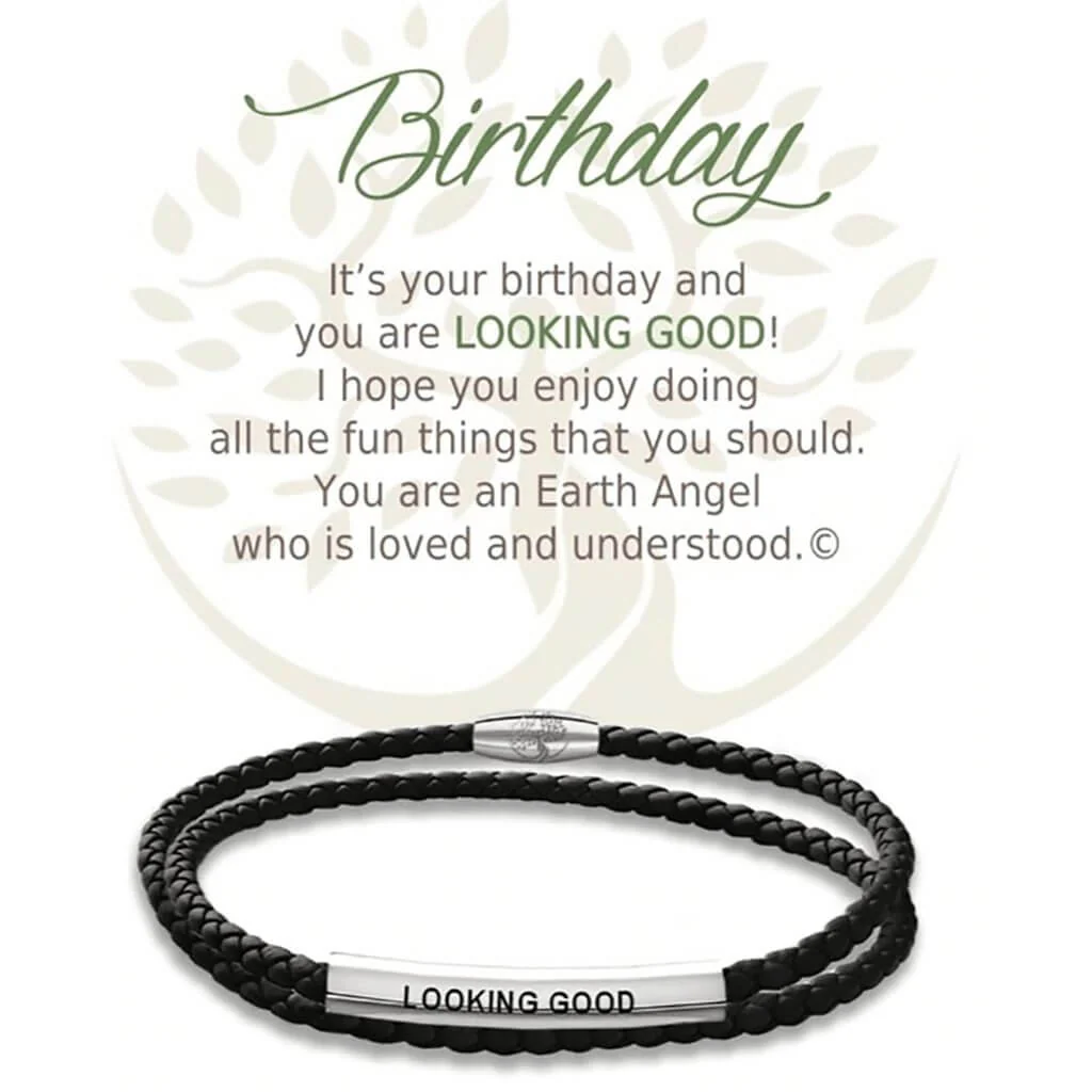 Earth Angel : Birthday Black Leather Bracelet