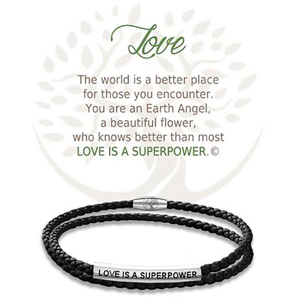 Earth Angel : Love Black Leather Bracelet
