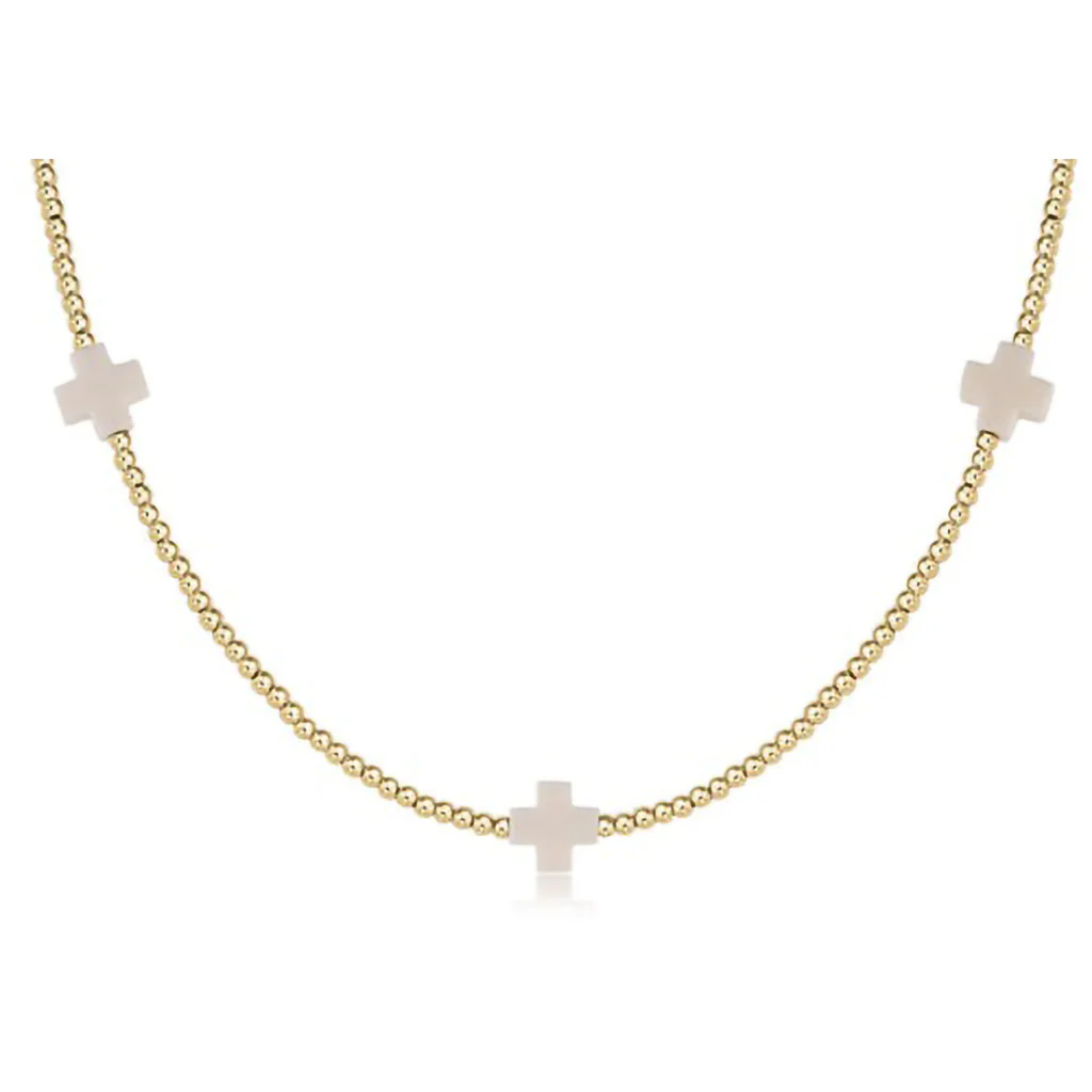 enewton design : 15" Choker Signature Off-White Cross Gold Pattern - 2mm Beads
