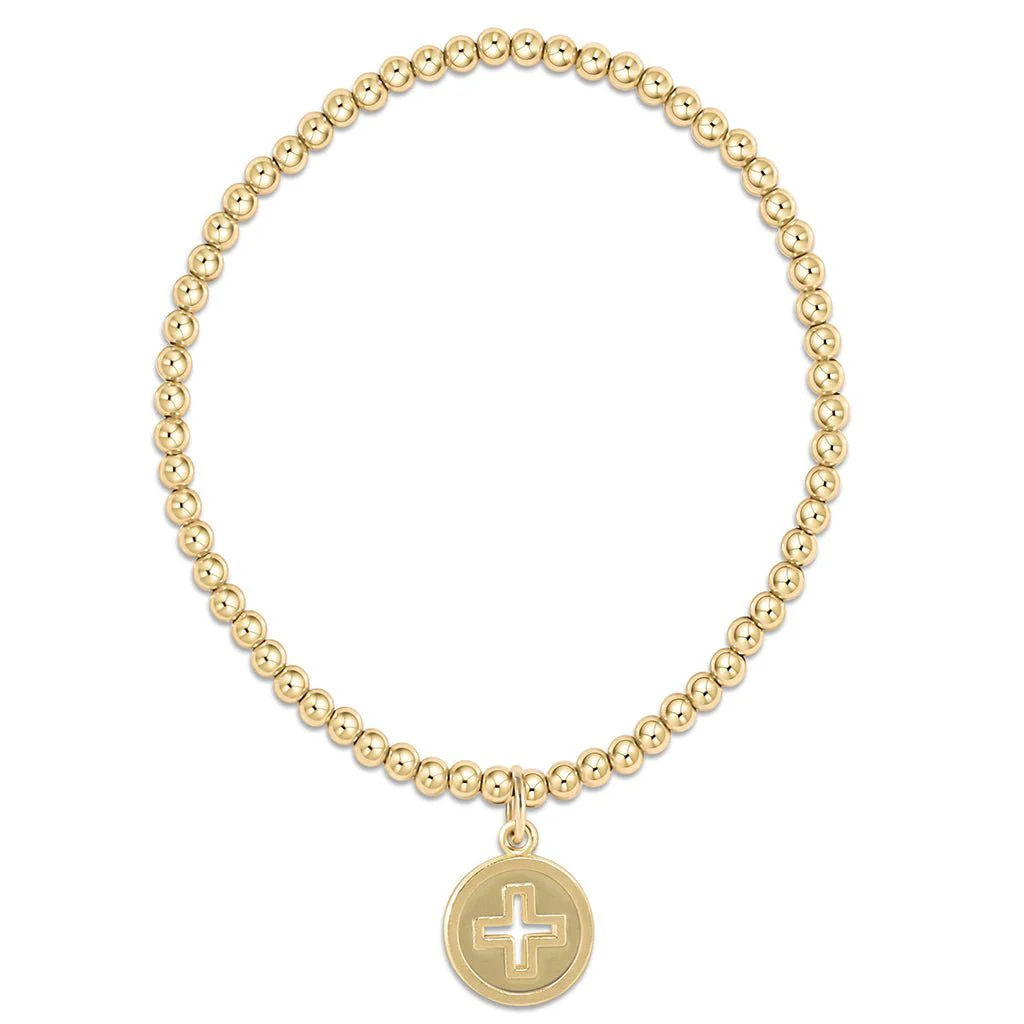 enewton design : Classic gold 3mm bead Bracelet 6.25" - signature cross gold disc