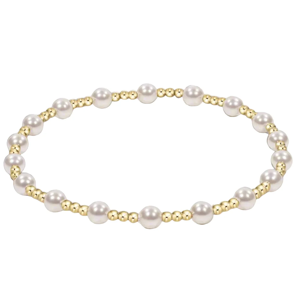 enewton design :  Classic Sincerity Pattern Extended 2mm Gold Bead Bracelet 7.25"- 4mm Pearl