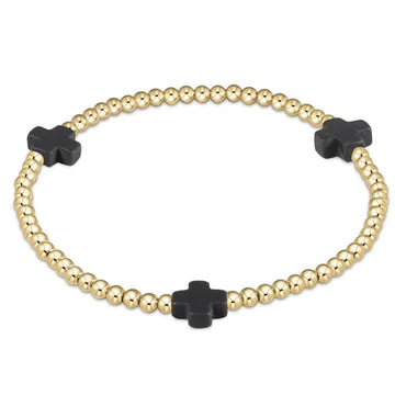 enewton design : Signature Charcoal Cross Pattern Bracelet 6.25" - 3mm Gold