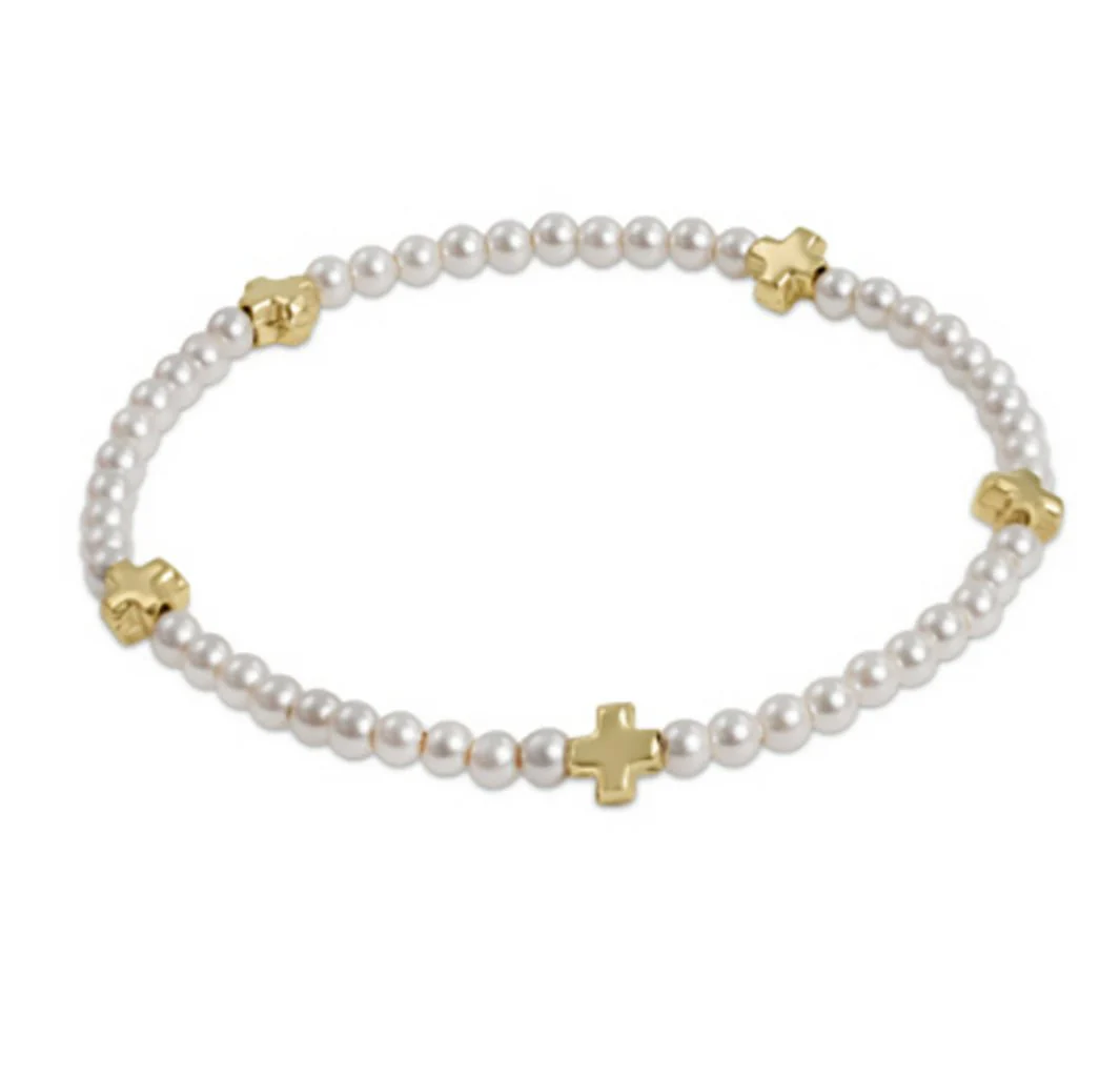 enewton design : Signature Gold Cross Pattern Bead Bracelet 6.25" - 3mm Pearl