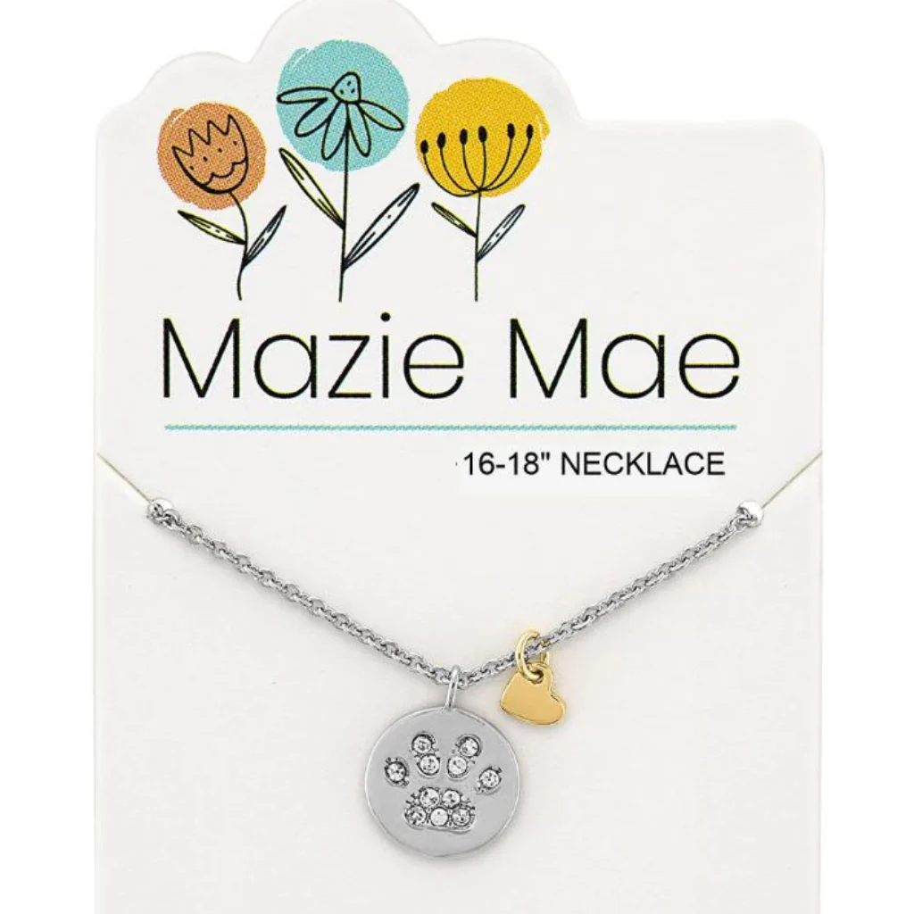 Center Court : Silver Paw Print Pendant & Gold Heart Dangle Mazie Mae Necklace