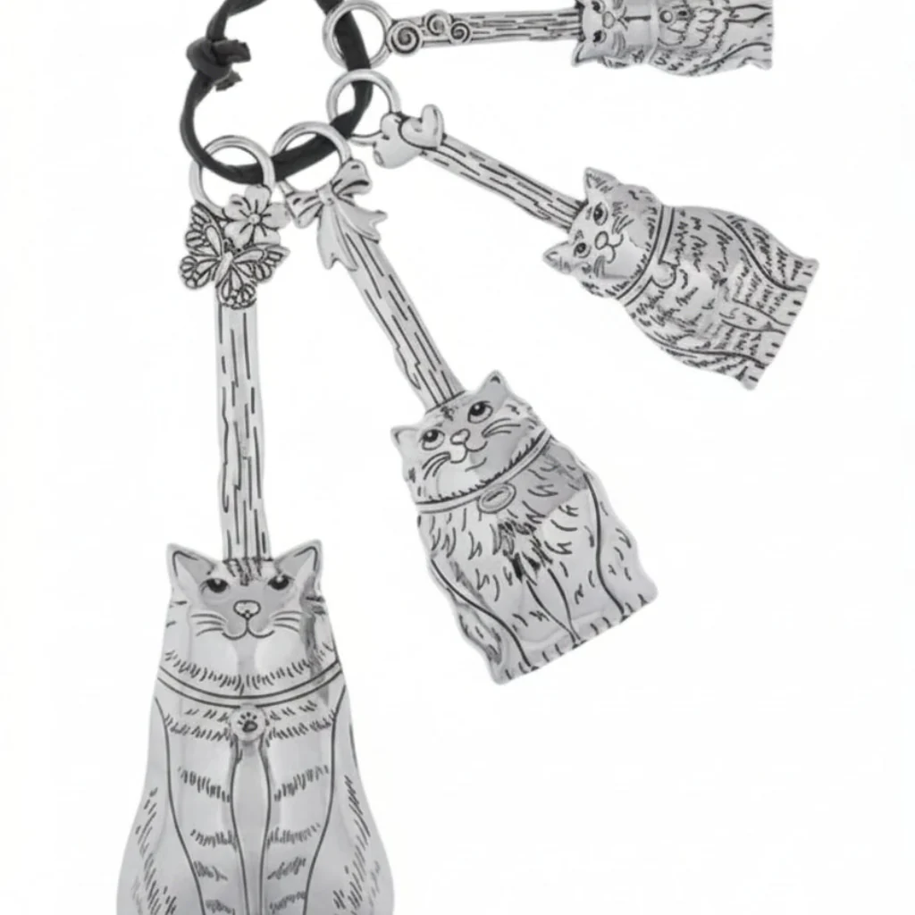 Ganz : Measuring Spoons Set Family Of Cats Polished Silver Tone Zinc Alloy - Image 2