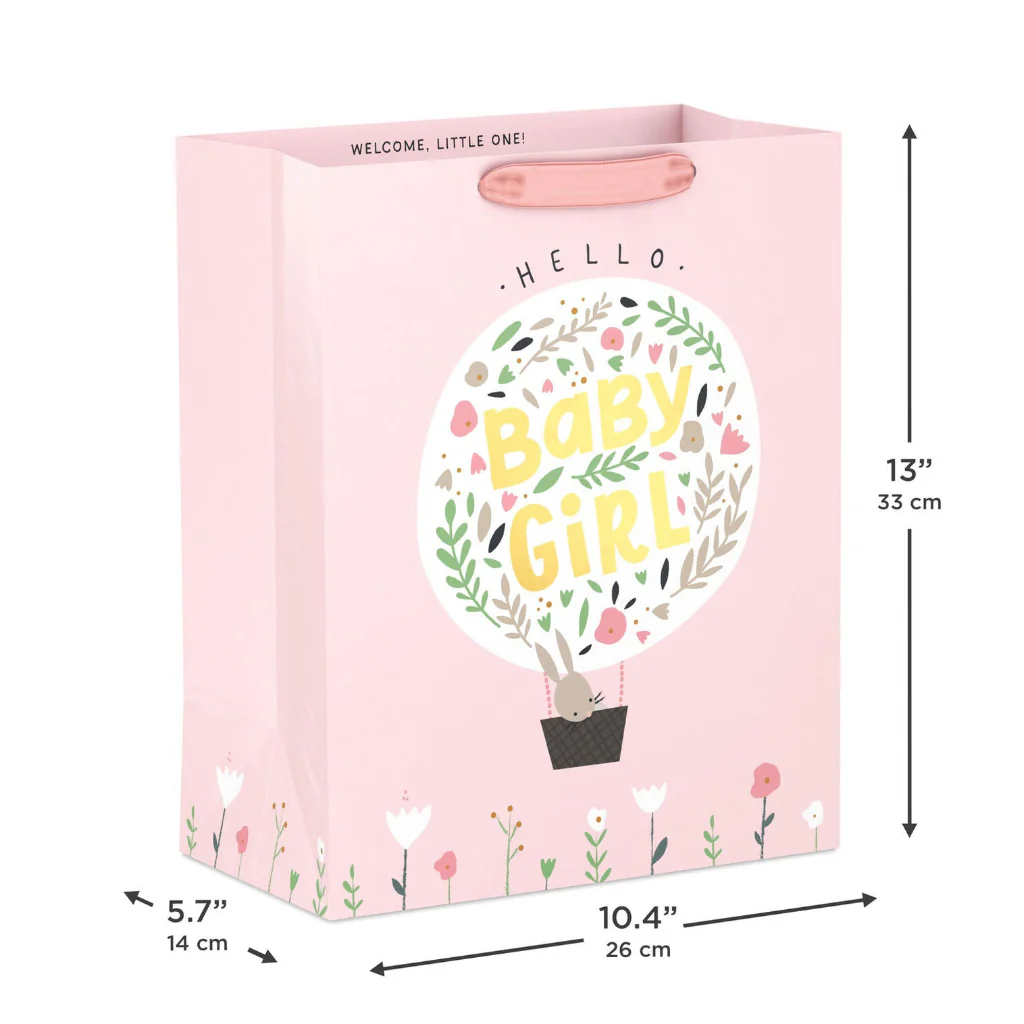 Hallmark : 13" Bunny in Hot Air Balloon Baby Girl Large Gift Bag - Image 3