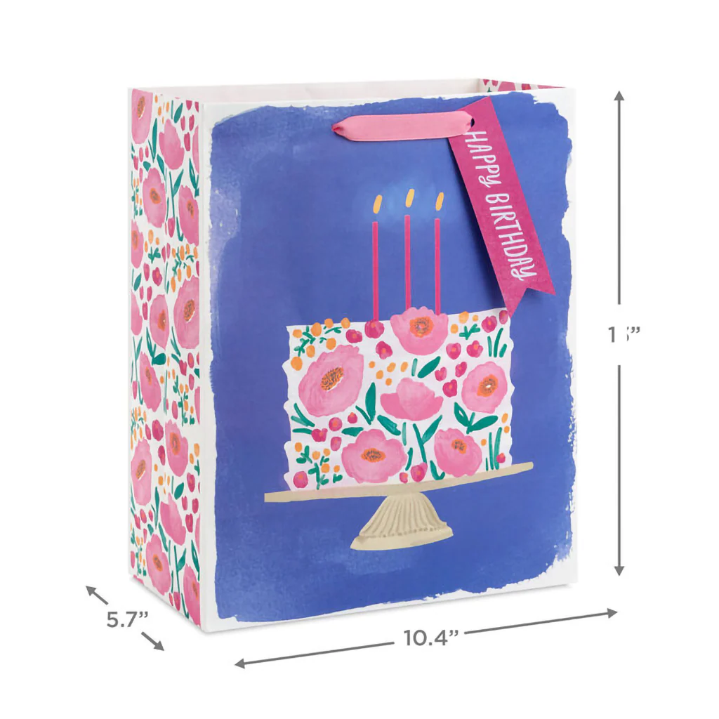 Hallmark : 13" Floral Cake on Blue Large Birthday Gift Bag - Image 3