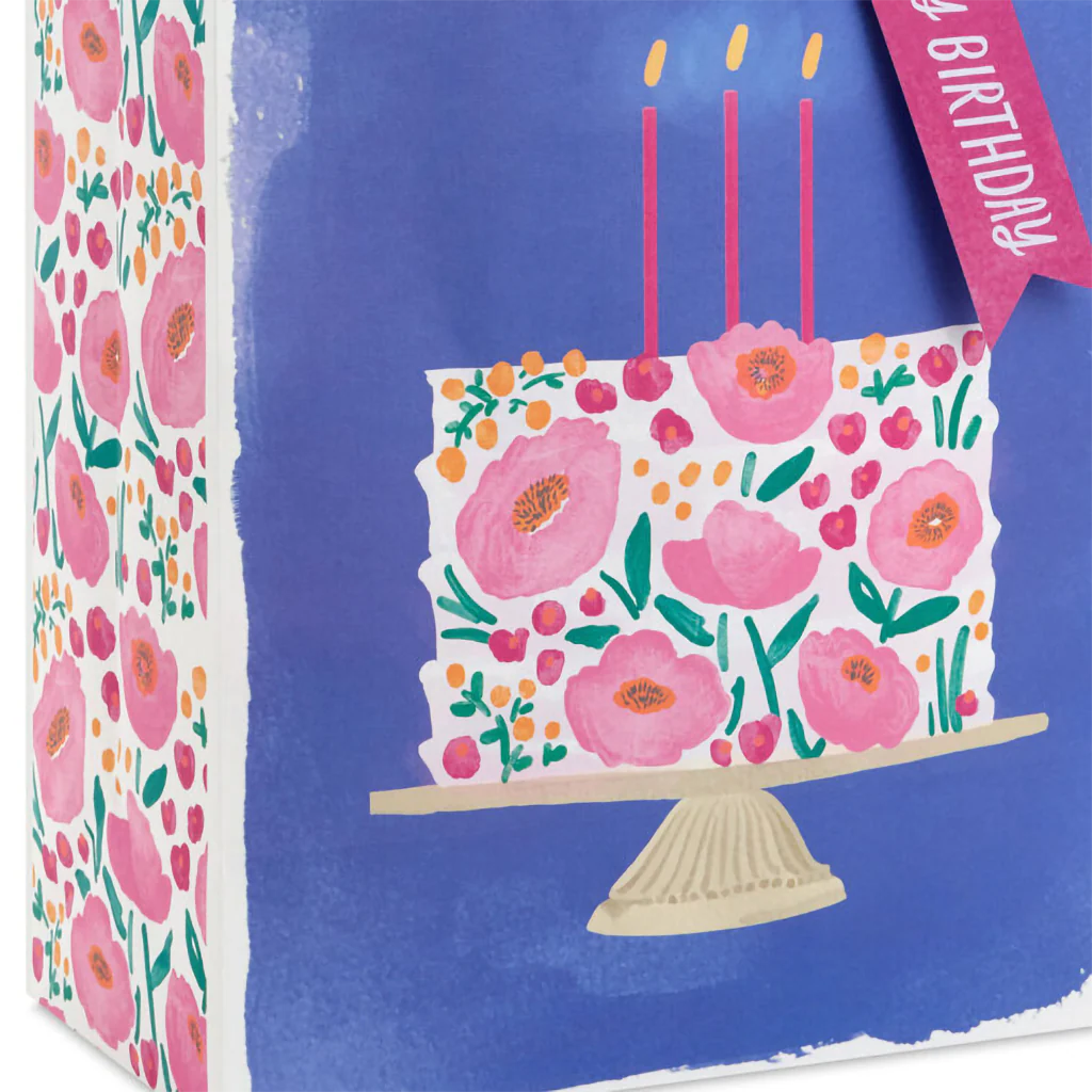 Hallmark : 13" Floral Cake on Blue Large Birthday Gift Bag - Image 5