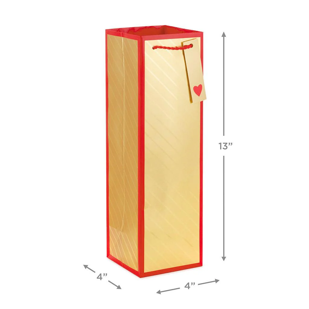 Hallmark : 13" Gold Stripes and Red Border Wine Bottle Gift Bag - Image 3