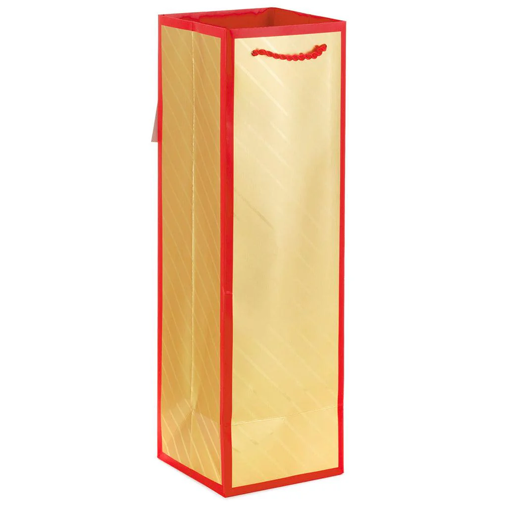 Hallmark : 13" Gold Stripes and Red Border Wine Bottle Gift Bag - Image 5