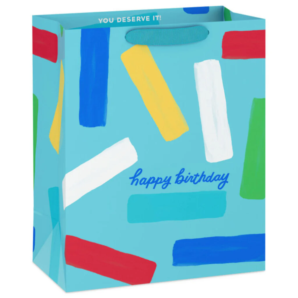 Hallmark : 13" Happy Birthday and Confetti Stripes on Blue Large Gift Bag