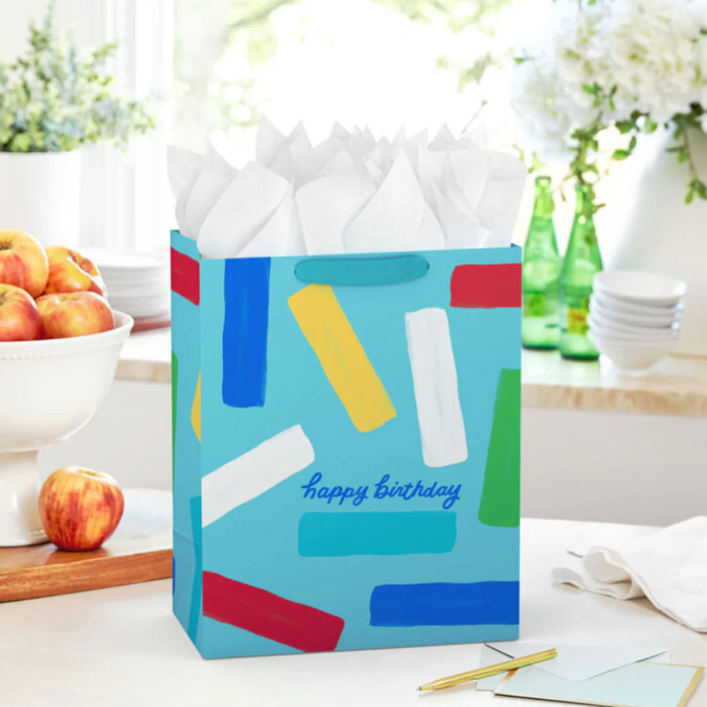 Hallmark : 13" Happy Birthday and Confetti Stripes on Blue Large Gift Bag - Image 2