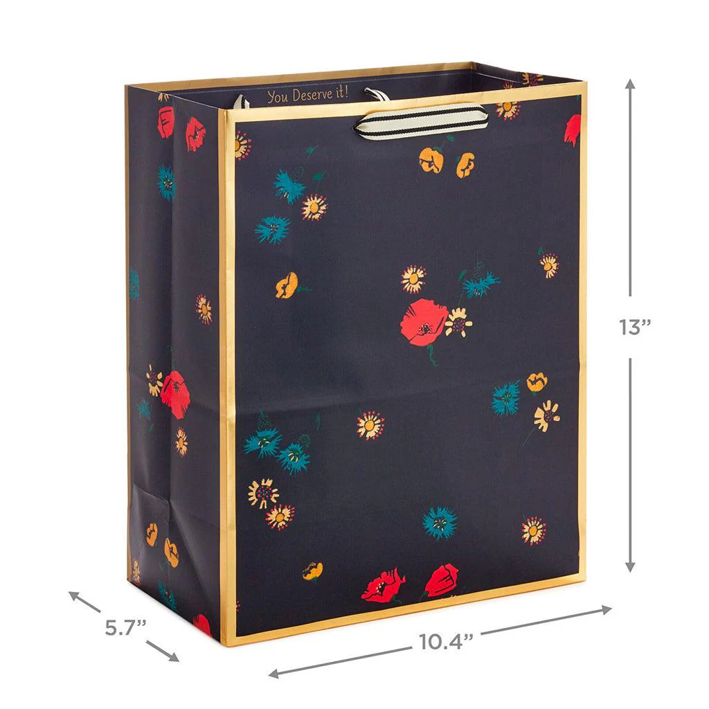 Hallmark : 13" Scattered Flowers on Black Large Gift Bag - Image 3