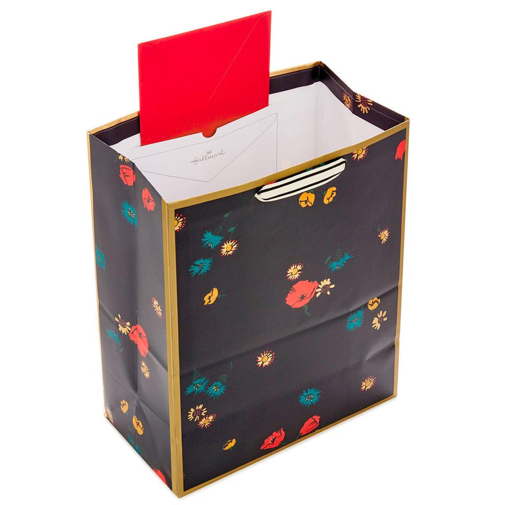 Hallmark : 13" Scattered Flowers on Black Large Gift Bag - Image 4