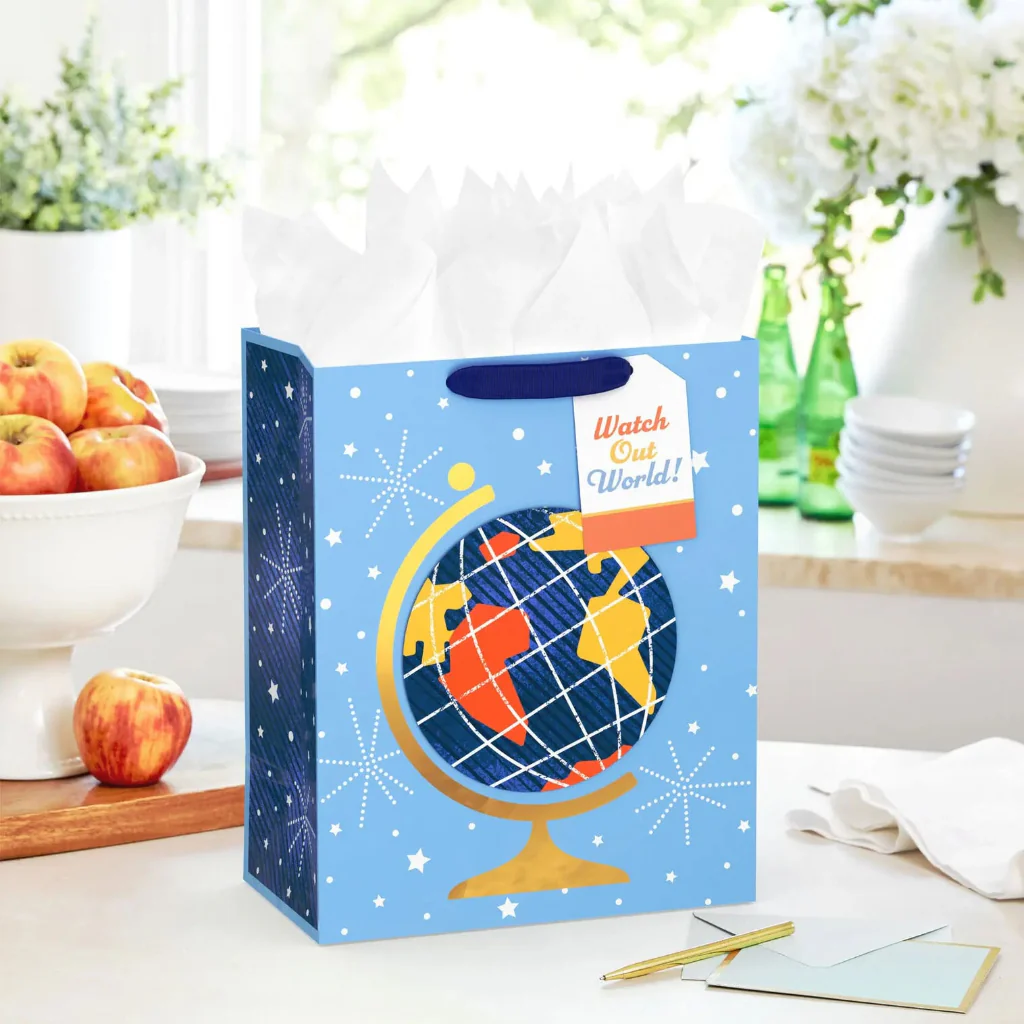 Hallmark : 13" Watch Out World Globe Large Graduation Gift Bag - Image 2