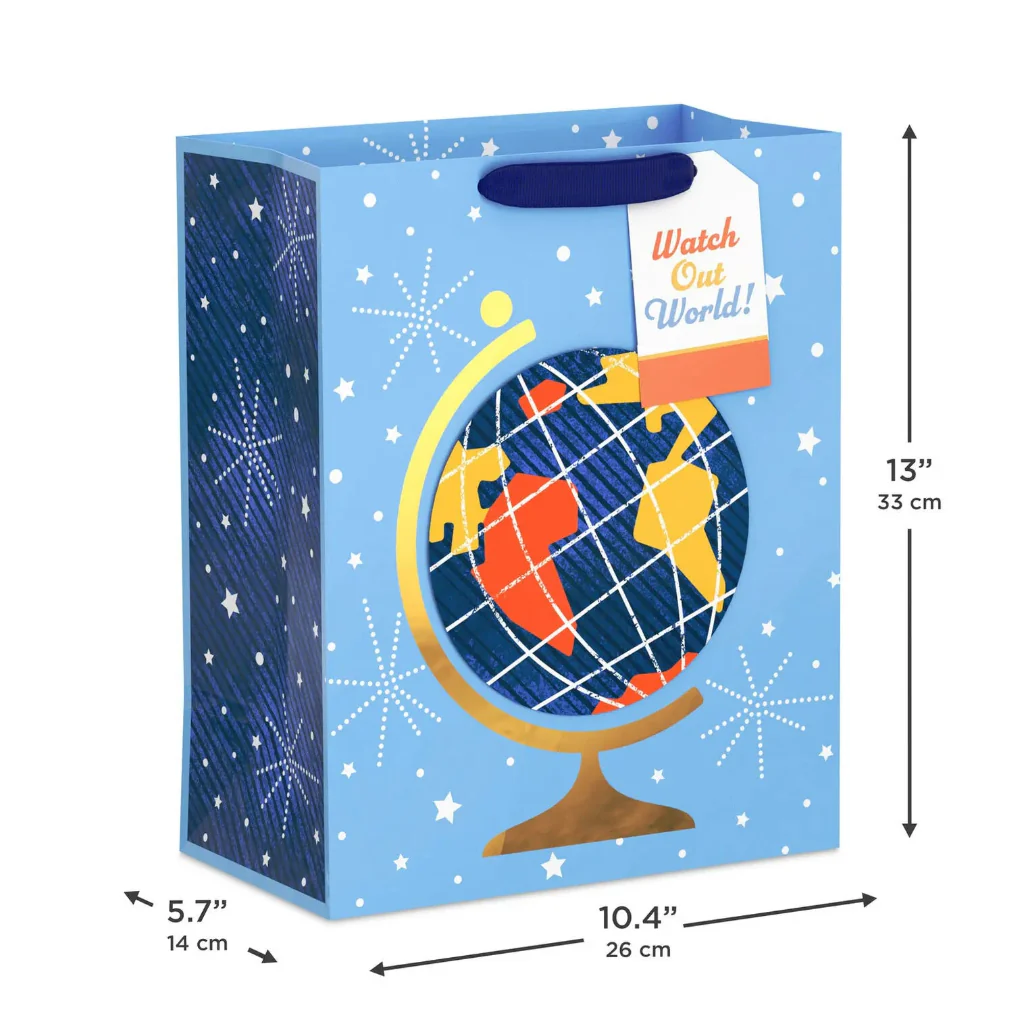 Hallmark : 13" Watch Out World Globe Large Graduation Gift Bag - Image 3