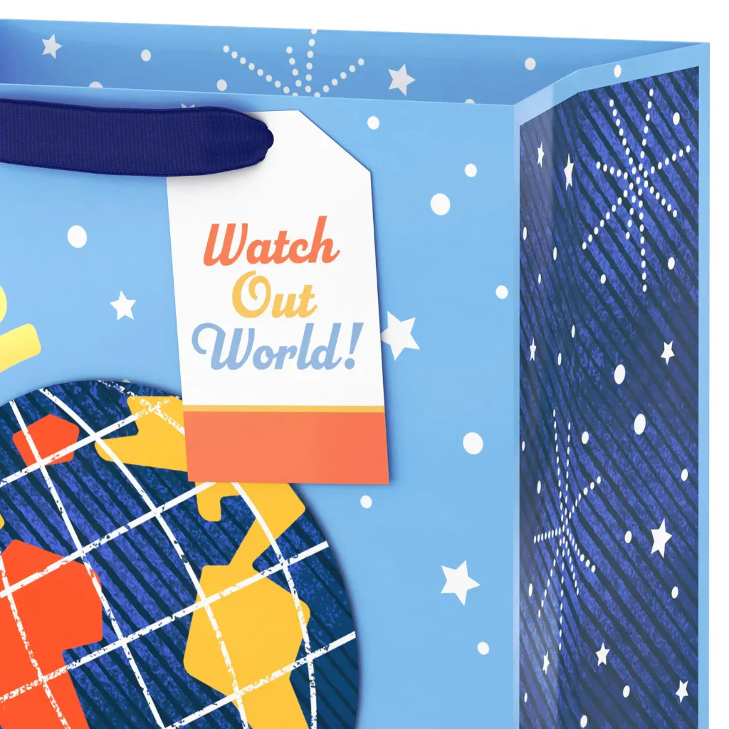 Hallmark : 13" Watch Out World Globe Large Graduation Gift Bag - Image 4