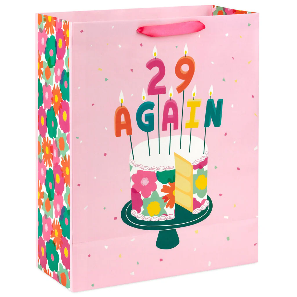 Hallmark : 15.5" 29 Again Cake and Candles Extra-Large Birthday Gift Bag - Image 5
