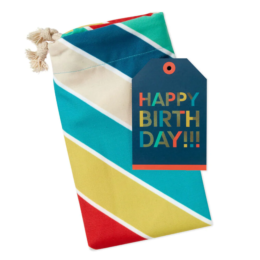 Hallmark : 28" Bold Diagonal Stripes Birthday Canvas Gift Sack With Gift Tag - Image 3