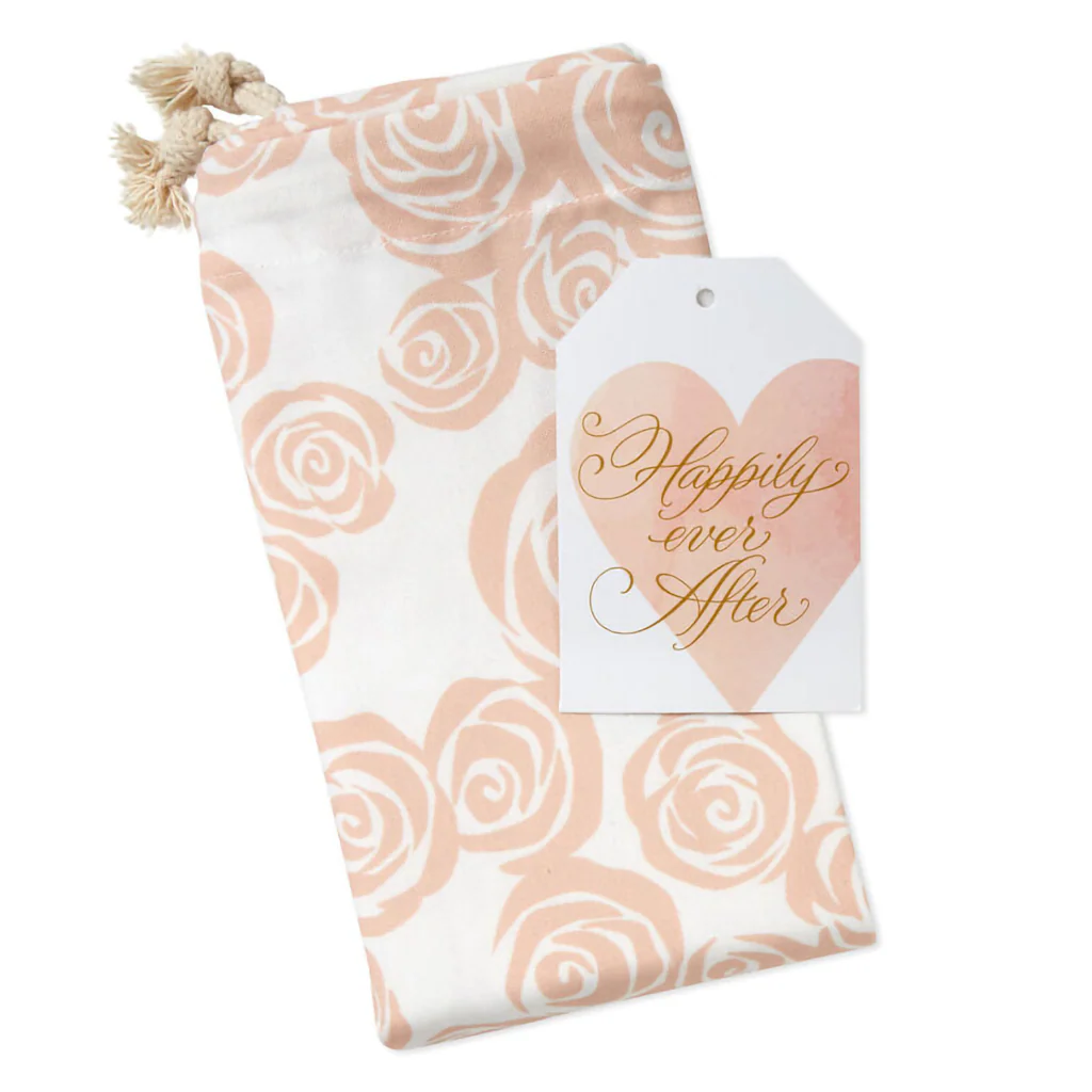 Hallmark : 28" Pink Roses on Ivory Wedding Canvas Gift Sack With Gift Tag - Image 3