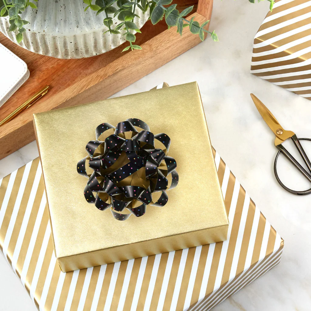 Hallmark : 4.6" Colorful Mini Dots on Black Gift Bow - Image 2