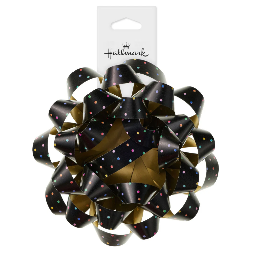 Hallmark : 4.6" Colorful Mini Dots on Black Gift Bow - Image 3