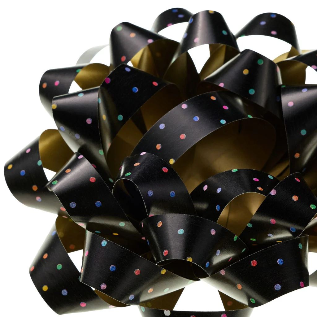 Hallmark : 4.6" Colorful Mini Dots on Black Gift Bow - Image 4