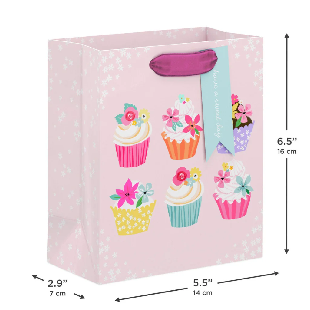 Hallmark : 6.5" Floral Cupcakes on Pink Small Gift Bag - Image 3