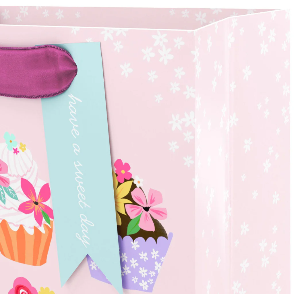 Hallmark : 6.5" Floral Cupcakes on Pink Small Gift Bag - Image 4