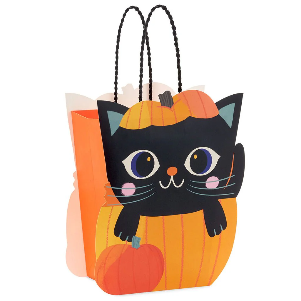 Hallmark : 8.5" Black Cat in Pumpkin Medium Halloween Gift Bag