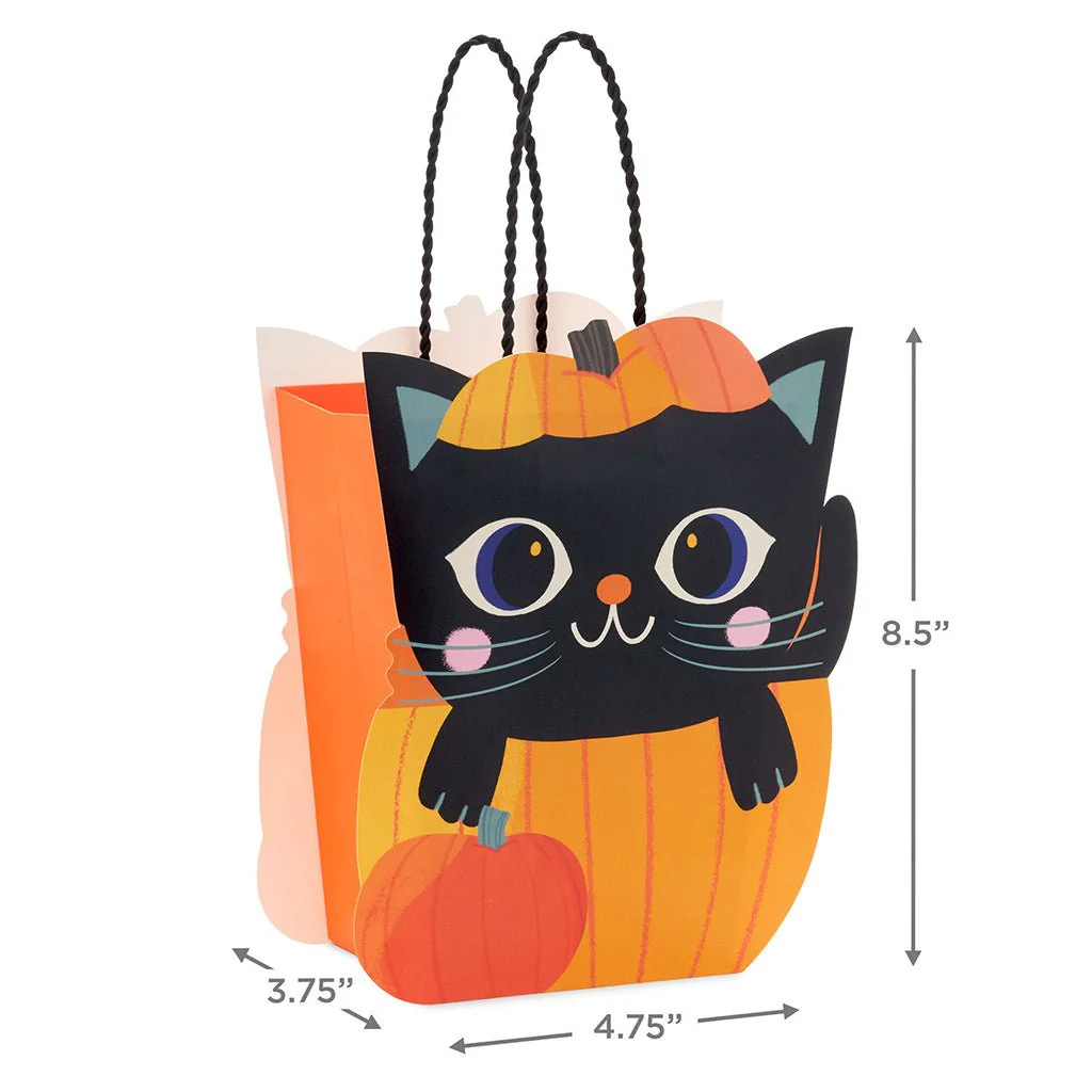 Hallmark : 8.5" Black Cat in Pumpkin Medium Halloween Gift Bag - Image 3