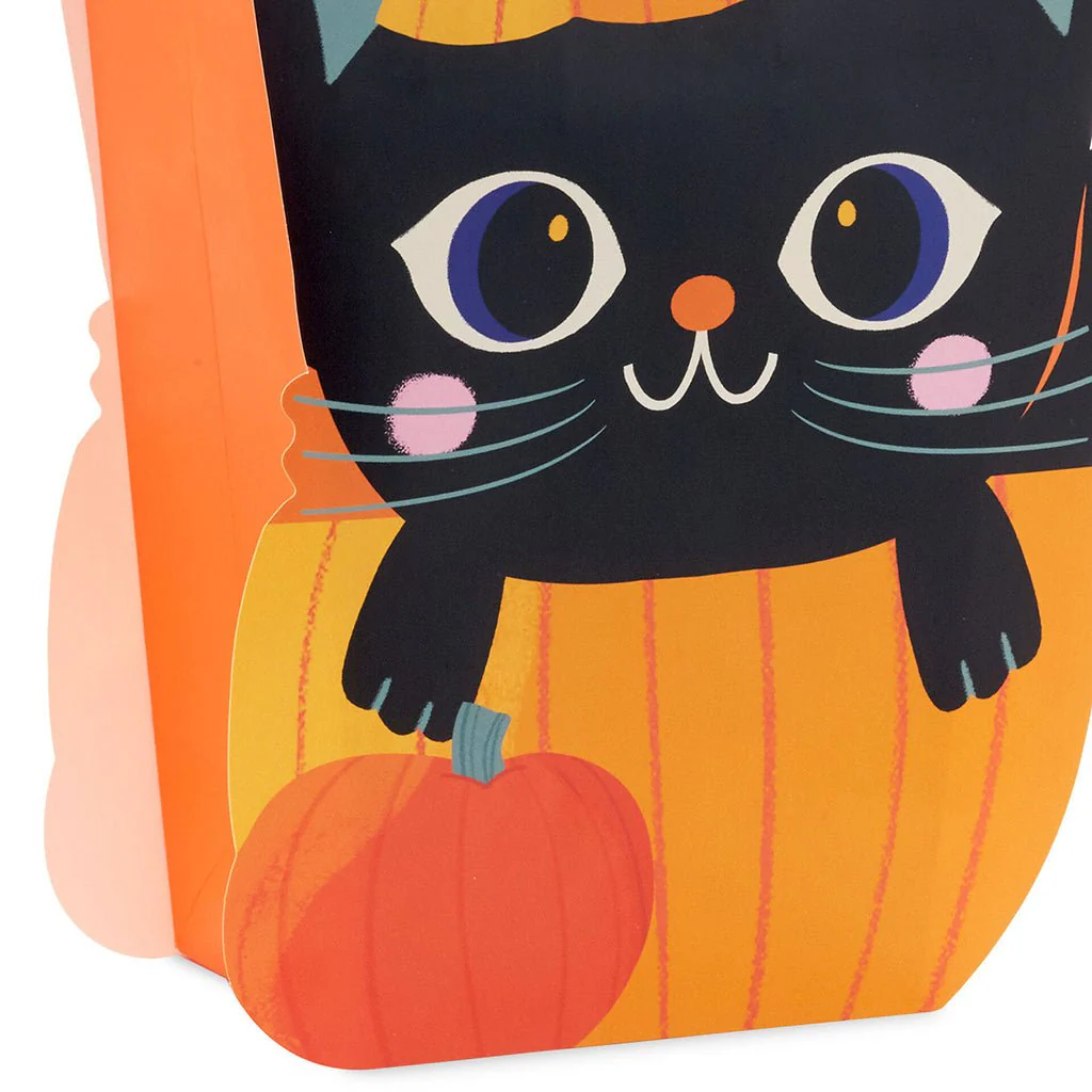 Hallmark : 8.5" Black Cat in Pumpkin Medium Halloween Gift Bag - Image 5