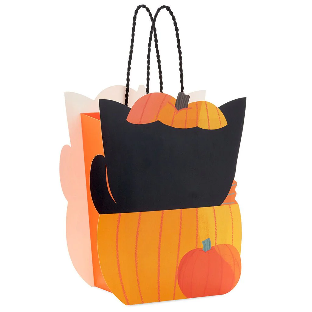 Hallmark : 8.5" Black Cat in Pumpkin Medium Halloween Gift Bag - Image 6