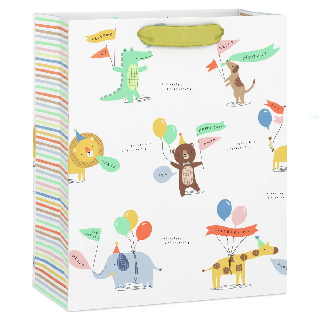 Hallmark : 9.6" Animals in Party Hats With Balloons Medium Gift Bag