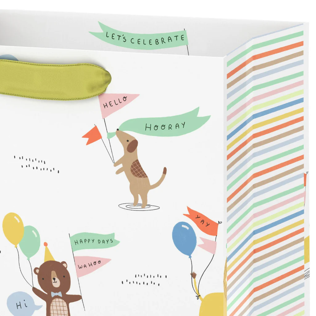 Hallmark : 9.6" Animals in Party Hats With Balloons Medium Gift Bag - Image 4