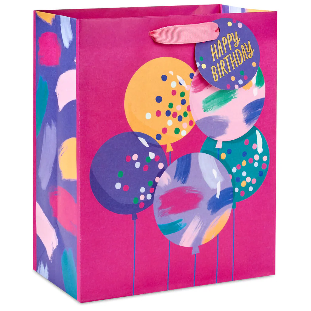 Hallmark : 9.6" Bright Balloons on Fuchsia Medium Birthday Gift Bag - Image 2