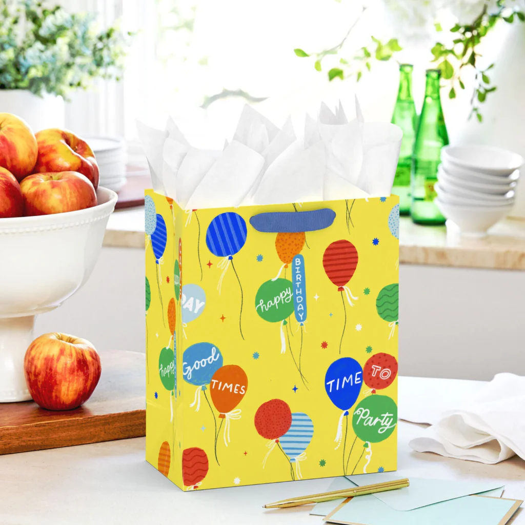 Hallmark : 9.6" Bright Balloons on Yellow Medium Birthday Gift Bag - Image 2