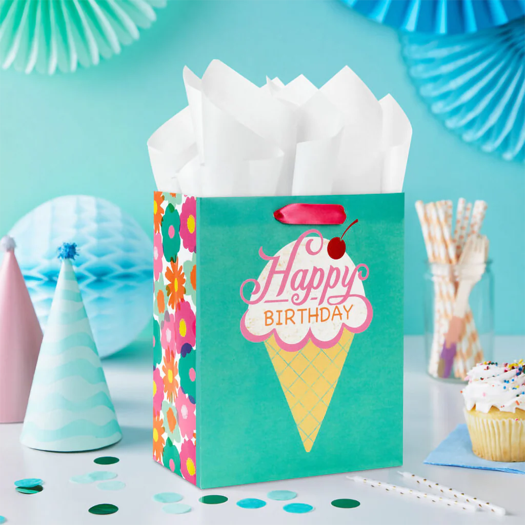 Hallmark : 9.6" Ice Cream Cone Medium Birthday Gift Bag - Image 2